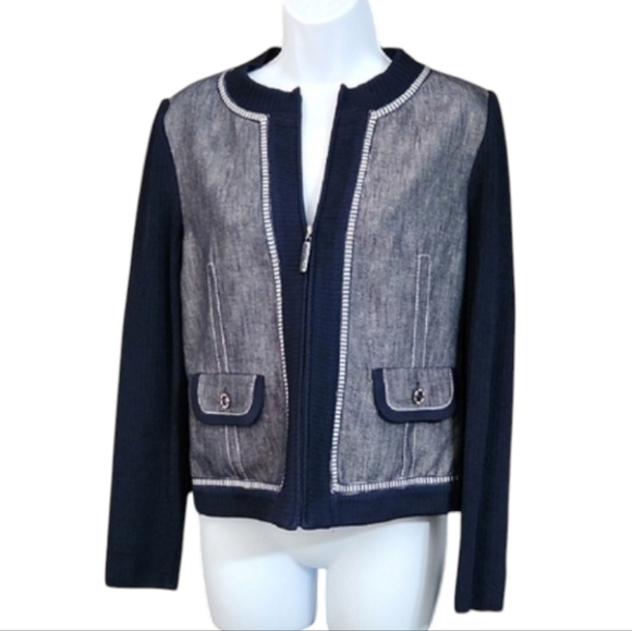 St John Sport Tops - St John Sport Denim Inspired Zip Front Top